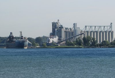 Algorail, still waiting, as Algowood, loads at the Government Dock in Sarnia.