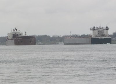 American Century, up-bound to Two Harbors, meets Paul R. Tregurtha, down-bound to the St. Clair Power Plant.