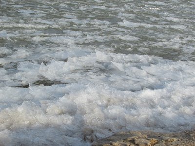 A jumble of ice shards along Lake Huron's shoreline.