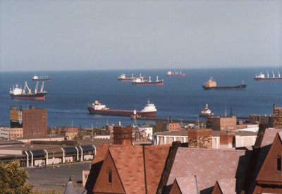 Ships anchored during the grain handlers strike, Twin Ports.