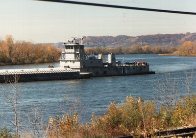Towboat James E. Hoffman above Winona, MN on the Mississippi. 10/22/88.