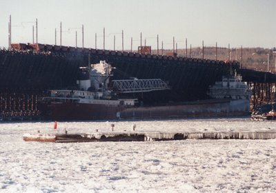 Cason J. Callaway loading at North of #1, D.M. &amp; I.R. ore docks, Two Harbors. 1/14/89.