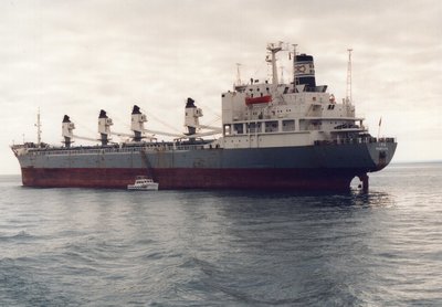 Ira at lake anchor awaiting Peavey-Connor's Pt., Superior. 9/1/91.