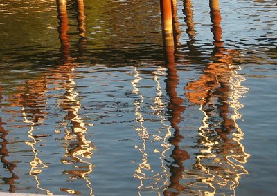 Reflected pilings. Near the River Crab Restaurant, on the St. Clair River.