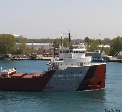 Arthur M. Anderson downbound passing the Huron Lightship in May 2010.