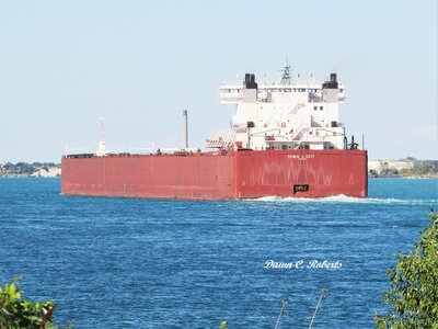 Late afternoon sun reflects off Edwin H. Gott (Two Harbors) entering Chemical Valley.