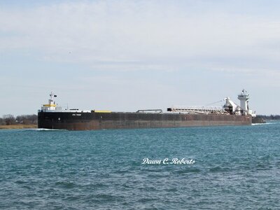 Clyde S. VanEnkevort and barge Erie Trader (Marquette) at Stag Island.