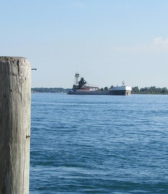 My first sighting of the day was tug Victory and barge James L. Kuber down-bound to Toledo.