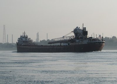 Stern view of Philip R. Clarke, slowly moving up river to Calcite.