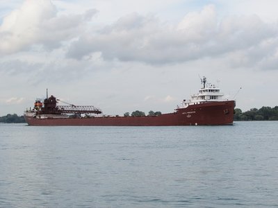 After being caught in Wednesday's lengthy traffic back-up at the Soo, Lee A. Tregurtha passed quickly,  headed to the AK Rouge plant, with a load of Marquette taconite.