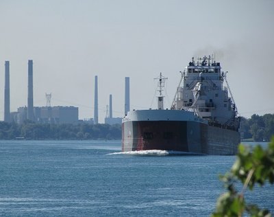 Great Republic makes the sweeping curve above St. Clair.  Her destination was Port Dolomite.