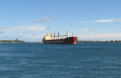 St. Clair River below Marysville. (Note the now gone power plant in background).