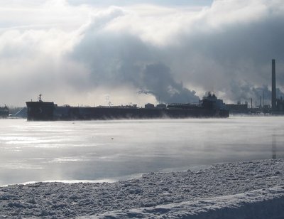 Leaving the Sarnia fuel dock, in a cloud of sea smoke.