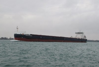 Algoma Strongfield (Thunder Bay) pushing against the agitated river.