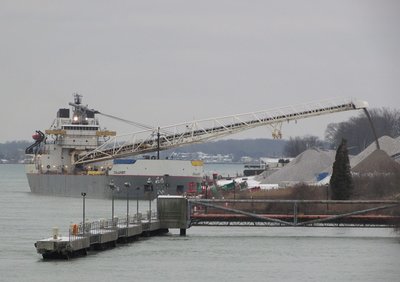Marysville aggregates dock has seen more activity than usual the past few weeks.  This morning, Calumet was delivering a load which originated at Marblehead, on Lake Erie.
