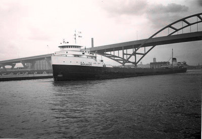 Mapleglen under the " Golden Arches" heading out into  Lake Michigan from Milwaukee.