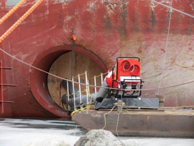 Close up of shore equipment on bow thruster on CSL Tadoussac.