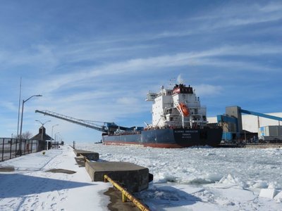 Algoma Innovator loading salt at Compass Mines Sifto Salt dock.