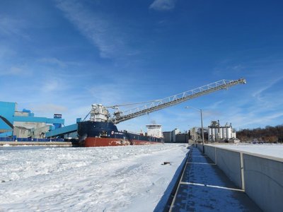 Goderich harbour with Algoma Innovator loading salt.