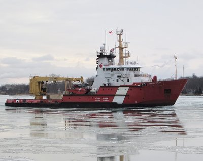 CCG Samuel Risley departed Sarnia to help clear ice in the lower river.