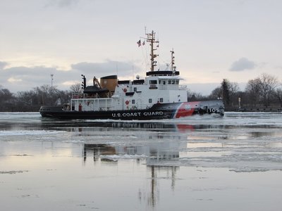 USCG Neah Bay (AIS shows Cleveland as her destination) cruising along.