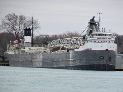 Mississagi at the Sarnia Dock. Formerly the George A. Sloan, she was converted to a self unloader ('67) and repowered ('85).