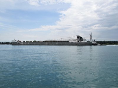 Tug Olive Moore and barge Menominee (Stoneport) up-bound at Stag Island.