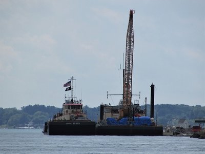 Tug Demolen and work barge at Marysville Aggregates.