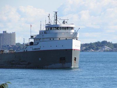 Ojibway (built in 1952) has a lengthy history of name changes including Charles L. Hutchinson, Ernest R. Breech, Kinsman Independent, and Voyageur Independent. Here she is reflecting the morning sun off her pilot house and down-bound to Windsor.