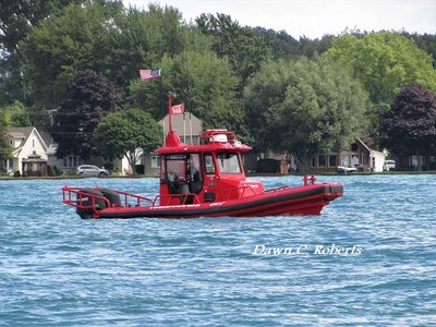 I hoped this little vessel had something to do with enforcing speed limits on the St. Clair River but zooming in with photo editor showed it to be a tow boat.