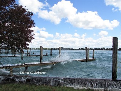 A brisk NW wind and constant flow of pleasure craft -- some speeding and others going more moderately -- kept the waves churning and breaking against the shoreline.