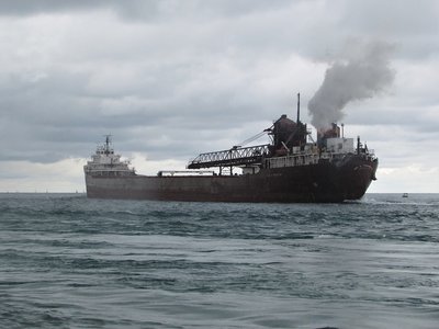 Sunny skies gave way to light rain as Lee A. Tregurtha (Marquette) entered Lake Huron early Sunday afternoon.