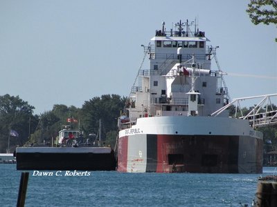 Fuel barge along side of Great Republic (bow view).