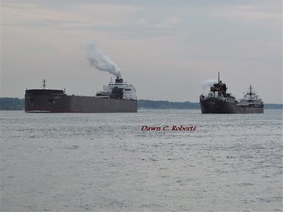 Paul R. Tregurtha (Superior) and Lee A. Tregurtha exchanged salutes as they met at Stag Island.