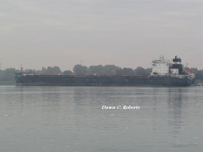 Algoma Spirit departing the Corunna Fuel Dock in lingering fog. She went up to Sarnia from there.