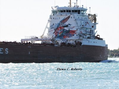 Close-up of award-winning art on the pilot house of St. Laurent.
