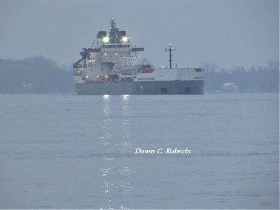 Manitowoc approaching the Bluewater Aggregates dock at Marysville, in late afternoon.