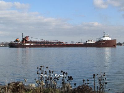 Herbert C. Jackson (Cleveland) passing the Corunna Fuel Dock. (You can see Sarah Desgagnes' pilot house peeking out behind Jackson's pilot house).