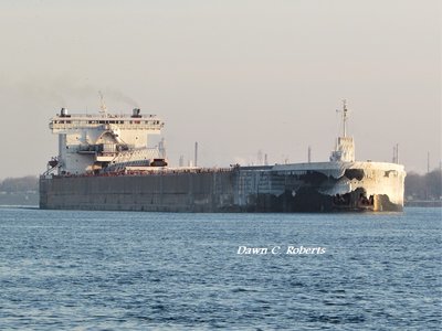 American Integrity (Ashtabula) passing Marysville, with signs of a very wintry crossing on her bow.