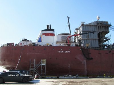 Frontenac's stern, stack, and unloading system straight ahead!