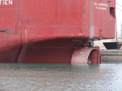 Stern of CSL Laurentien showing the  Kort nozzle.