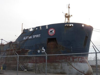 Bow of Algoma Spirit at Wharf 12, Stone dock in Port Colborne, Ontario.