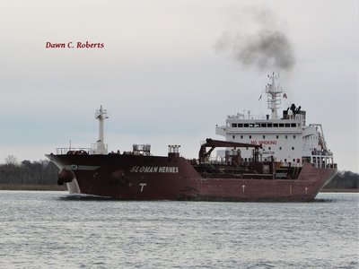 Tanker Sloman Hermes drifting toward the Corunna (Shell) Fuel Dock.