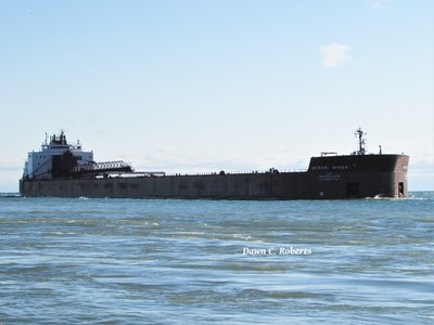 Mesabi Miner (Cleveland) coming off Lake Huron with a cold wind at her stern.