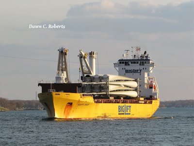 Late yesterday afternoon, Saltie Happy River (Burns Harbor) was up-bound in Chemical Valley.
