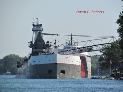 A first time for me to see two vessels discharging cargo at the Marine City stone facility.
