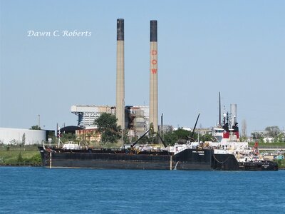 Tug Leo A. McArthur and asphalt barge John J. Carrick at the lower Sarnia fuel dock.