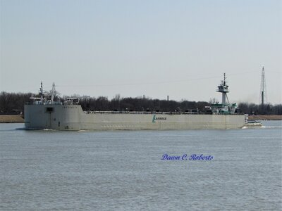 Tug Ostrander with barge Integrity (Alpena) entering Canada's Chemical Valley.