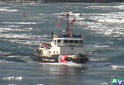 Bristol Bay decides to turn and break up the large sheets of ice coming down river.