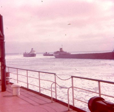 Edmond Fitzgerald along side of the John Dykstra waiting for fog to clear